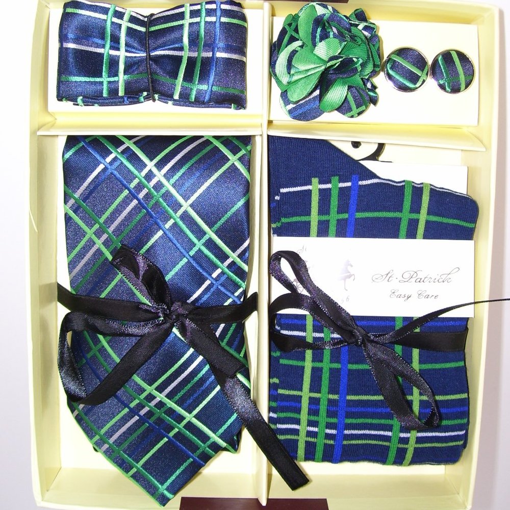 St. Patrick Green Blue Neck Tie & Socks Box 5 Set